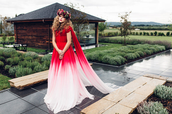 Rockstars and Royalty red and white ombre couture wedding dress gown