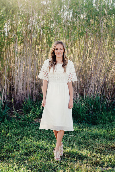 white crochet midi dress