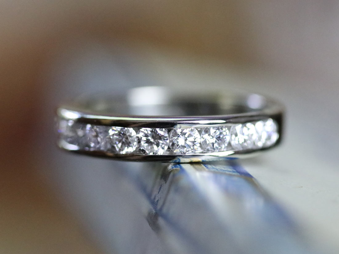 channel set diamond wedding band