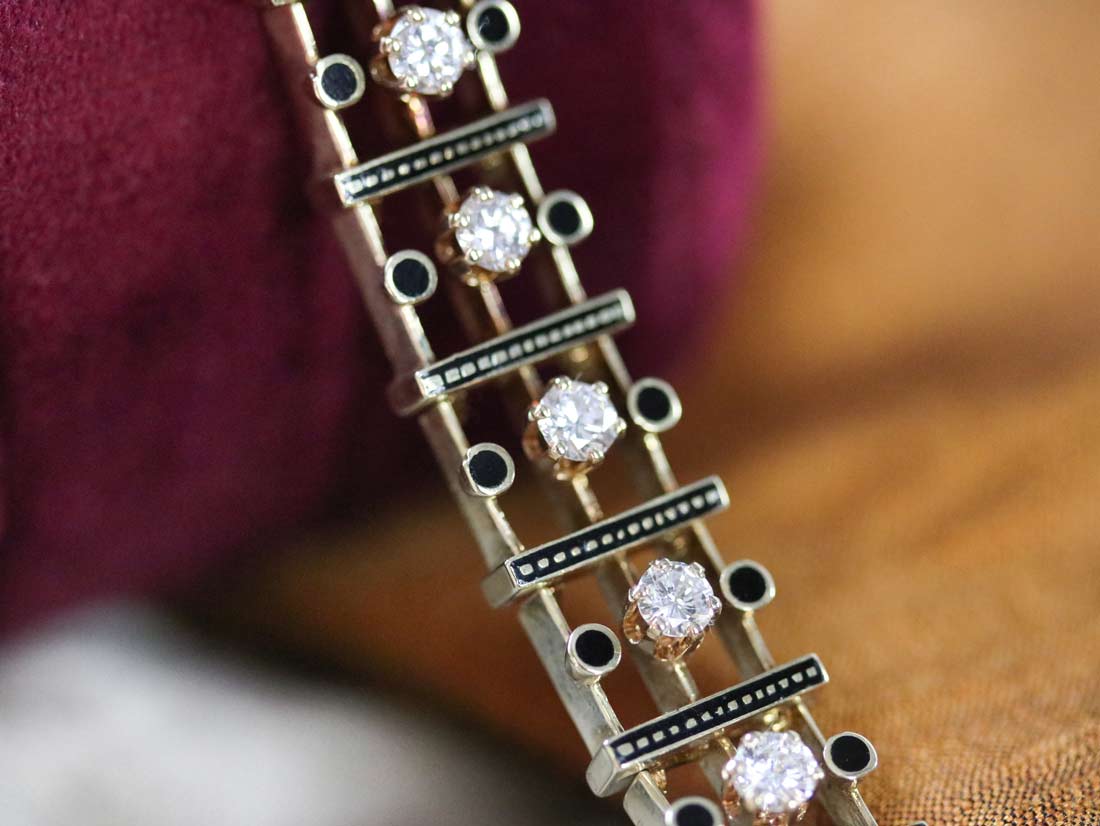 Victorian Revival diamond enamel bracelet