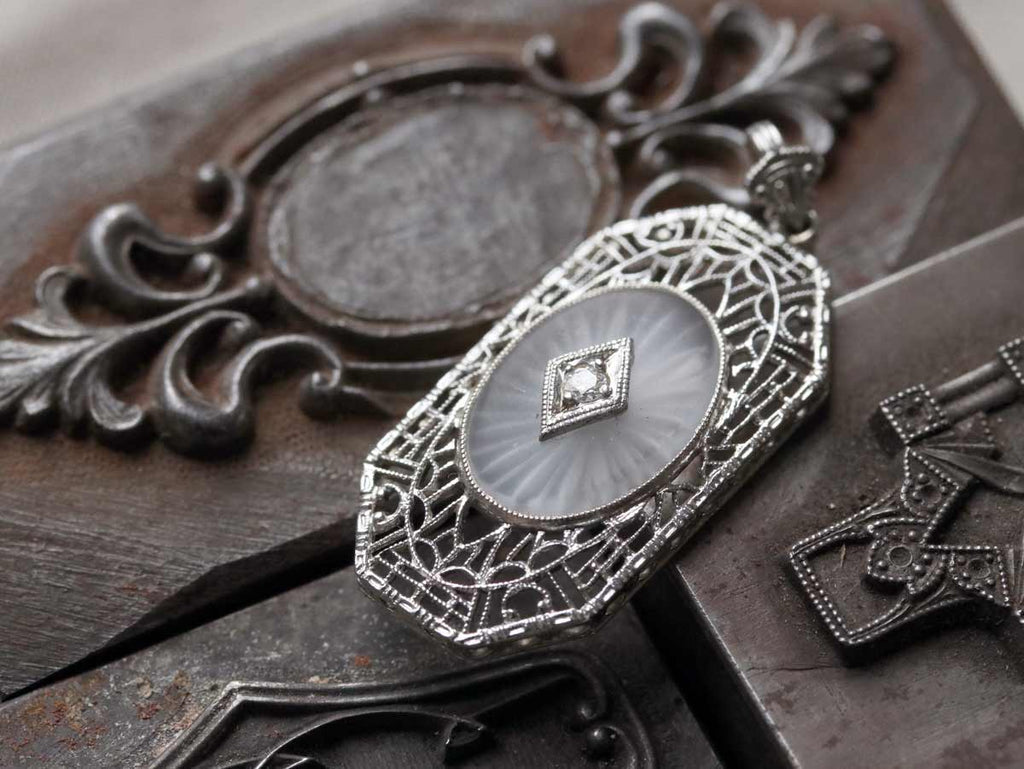 Art Deco filigree camphor glass pendant