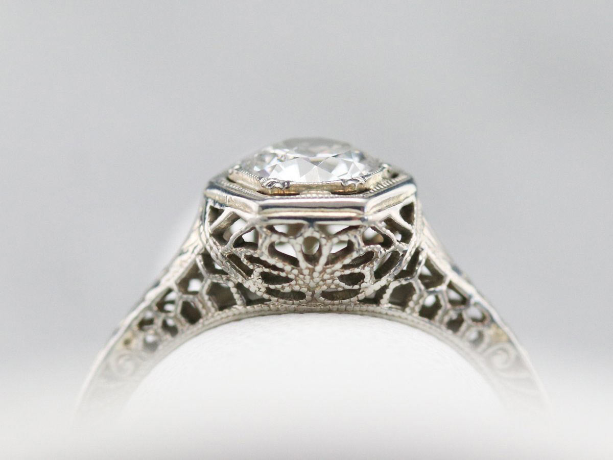 filigree setting engagement ring