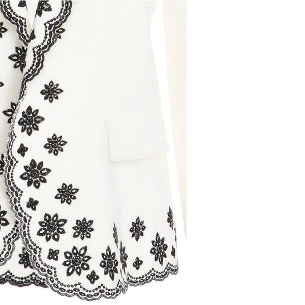 PAULE KA White / Black Embroidered Blazer