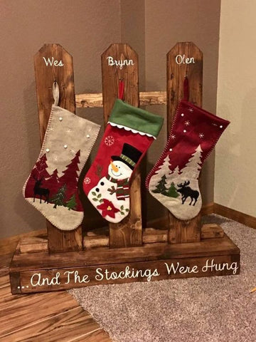 Woodblock mantle and stocking ornament