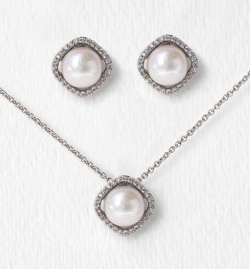 Silver Pearl Wedding Jewelry Set 