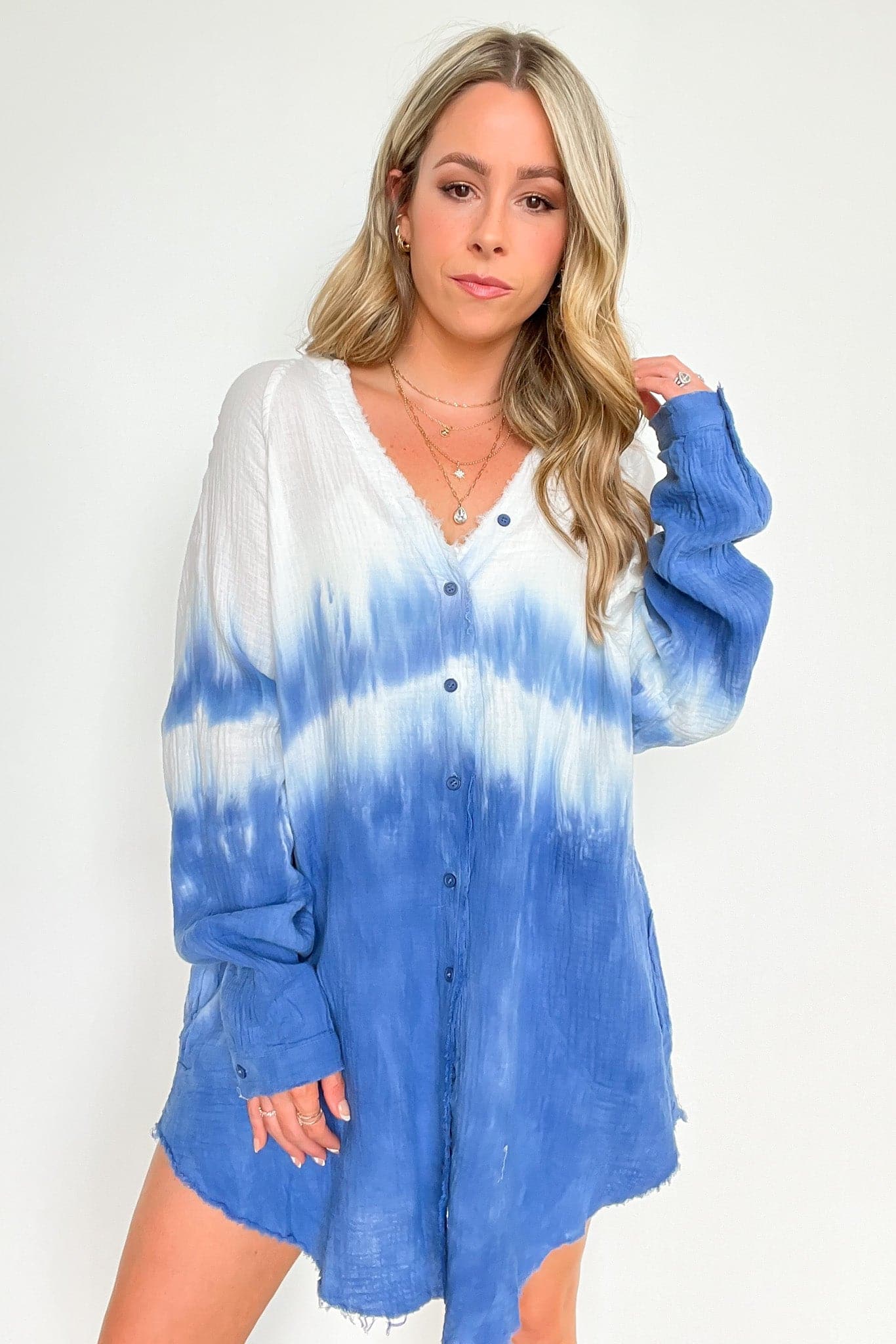 Blue / S Aelin Tie Dye Button Down Top - kitchencabinetmagic