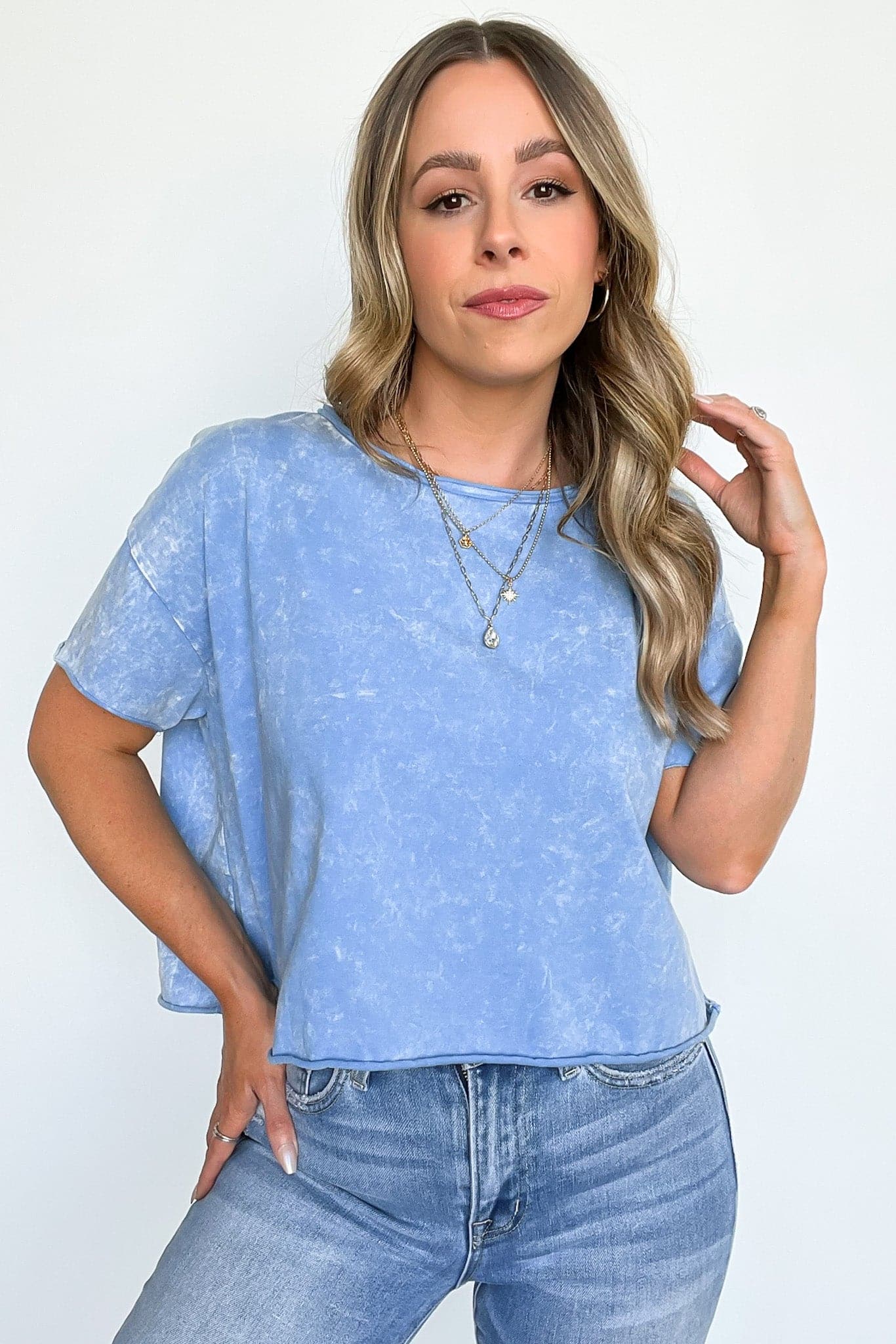 Deep Sky / SM Amorettah Acid Wash Cropped Tee - BACK IN STOCK - kitchencabinetmagic