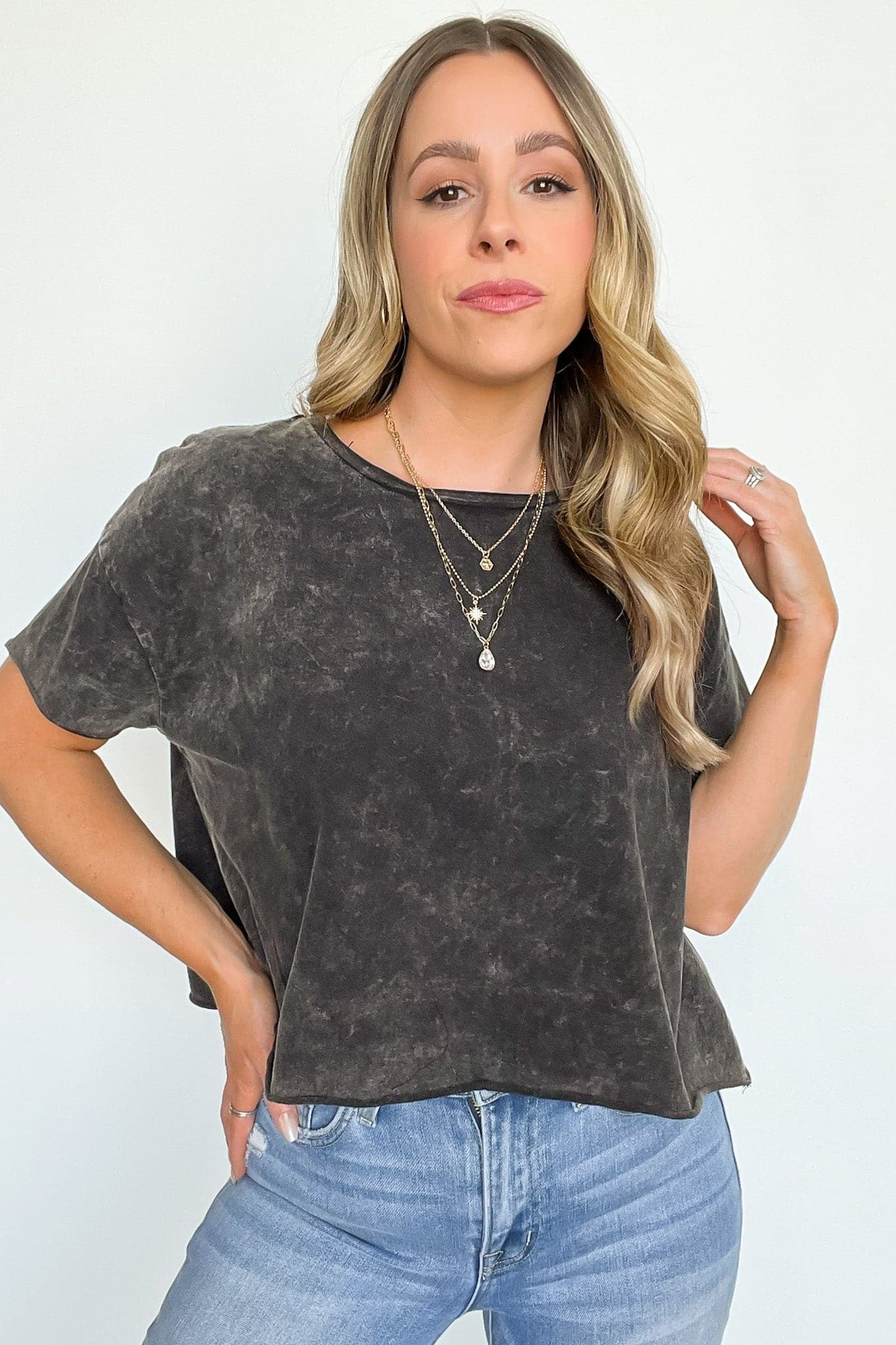  Amorettah Acid Wash Cropped Tee - BACK IN STOCK - kitchencabinetmagic