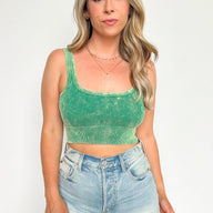 Kelly Green / SM Anielle Washed Ribbed Cropped Bra Top - kitchencabinetmagic
