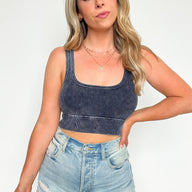  Anielle Washed Ribbed Cropped Bra Top - kitchencabinetmagic