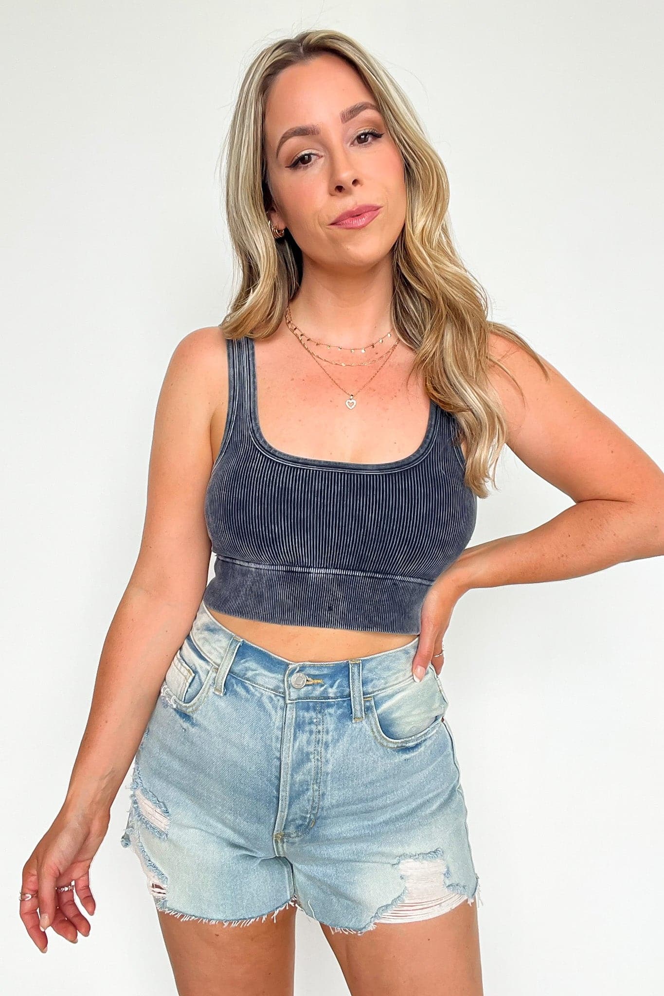  Anielle Washed Ribbed Cropped Bra Top - kitchencabinetmagic