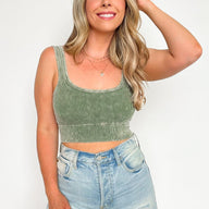  Anielle Washed Ribbed Cropped Bra Top - kitchencabinetmagic