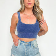  Anielle Washed Ribbed Cropped Bra Top - kitchencabinetmagic