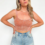 Butter Orange / SM Anielle Washed Ribbed Cropped Bra Top - kitchencabinetmagic