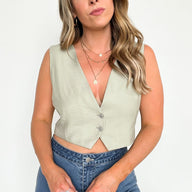 S / Sage Breaking Rules Button Down Vest Top - kitchencabinetmagic