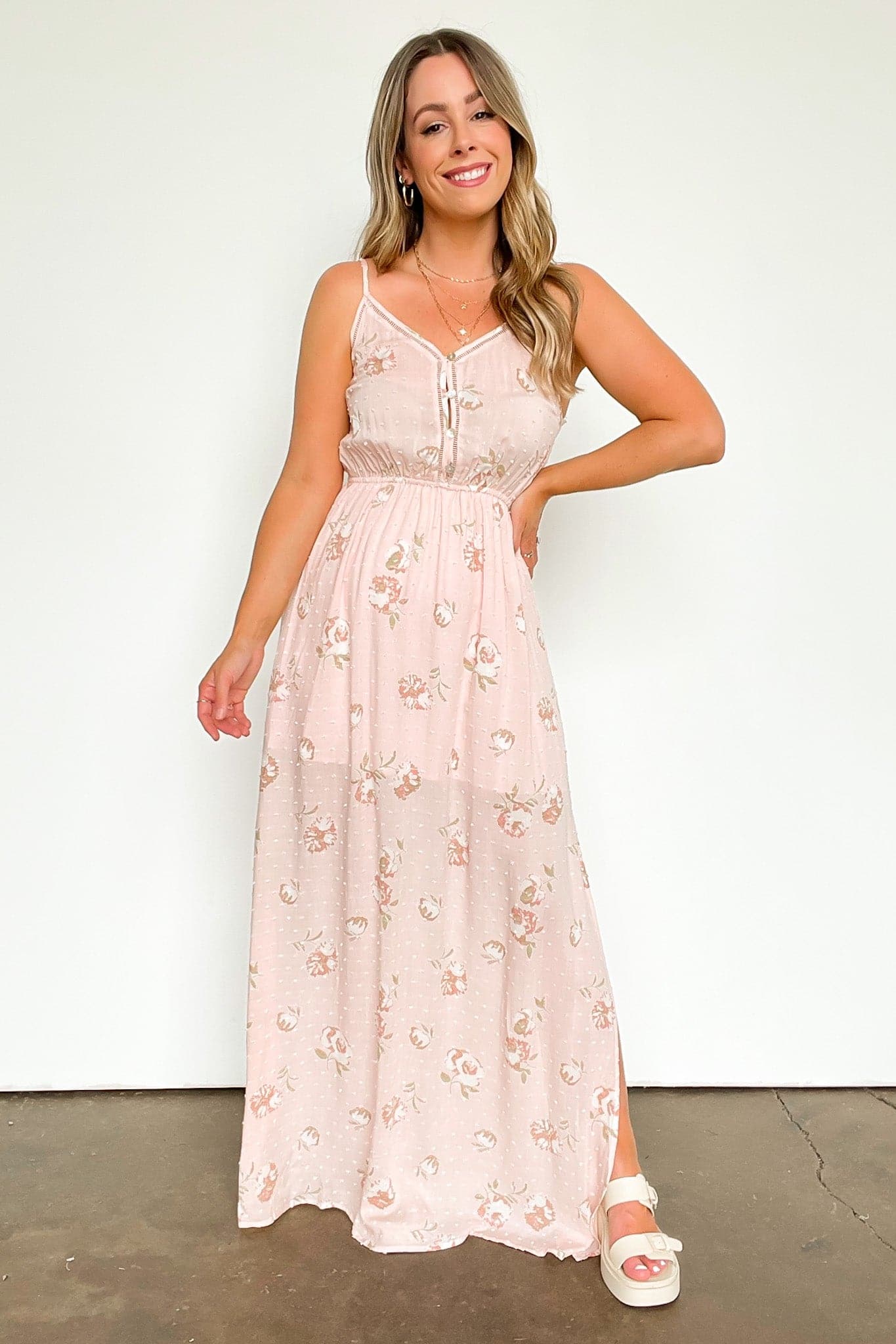  Charming Aesthetic Floral Swiss Dot Maxi Dress - kitchencabinetmagic