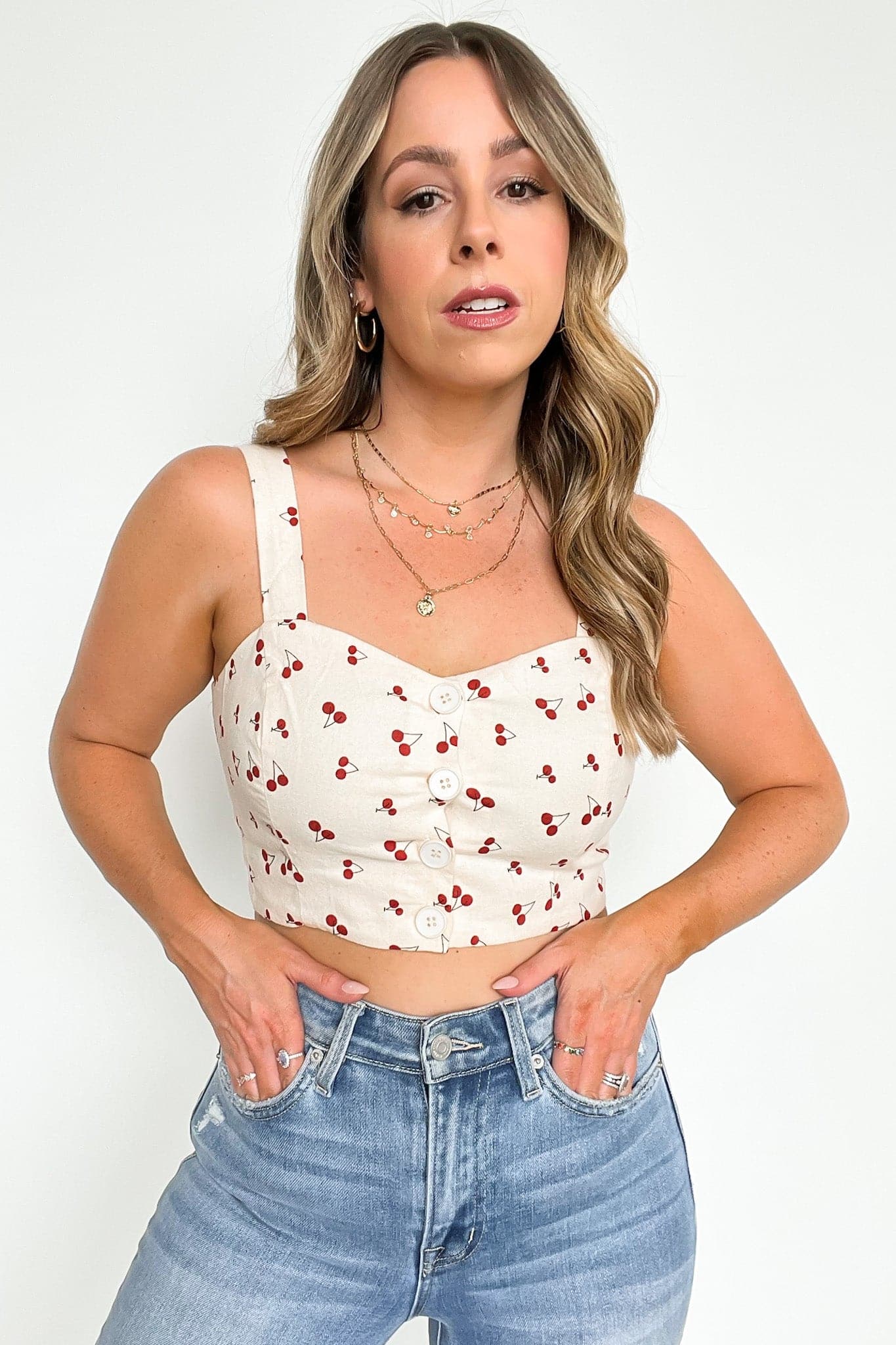  Cherry Picking Button Down Crop Top - kitchencabinetmagic