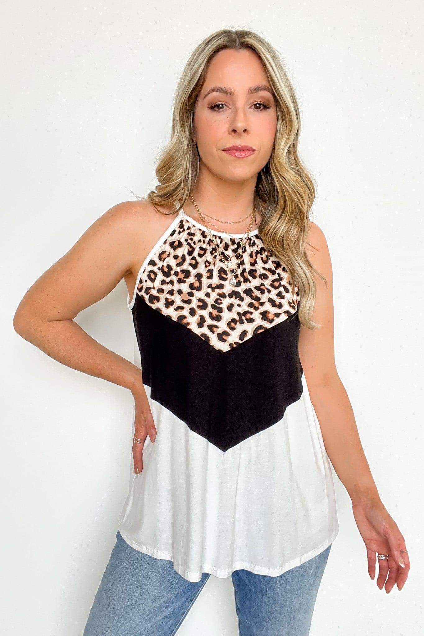  Convery Animal Print Color Block Tank Top - kitchencabinetmagic