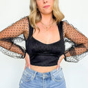 XS / Black Crush Moment Mesh Dot Sleeve Crop Top - kitchencabinetmagic