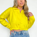 Neon Yellow / XS Cyndellah Long Sleeve 1/4 Zip Cropped Pullover - kitchencabinetmagic