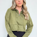 Olive / XS Cyndellah Long Sleeve 1/4 Zip Cropped Pullover - kitchencabinetmagic