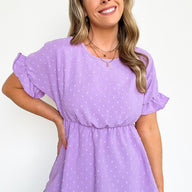 Lilac / S Delightfully Sweet Swiss Dot Ruffle Peplum Top - BACK IN STOCK - kitchencabinetmagic