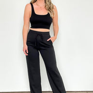 Black / S Erilea Straight Leg Elastic Waist Lounge Pants - kitchencabinetmagic