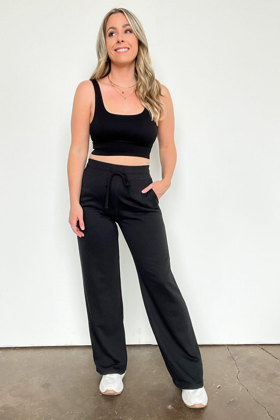 Black / S Erilea Straight Leg Elastic Waist Lounge Pants - kitchencabinetmagic