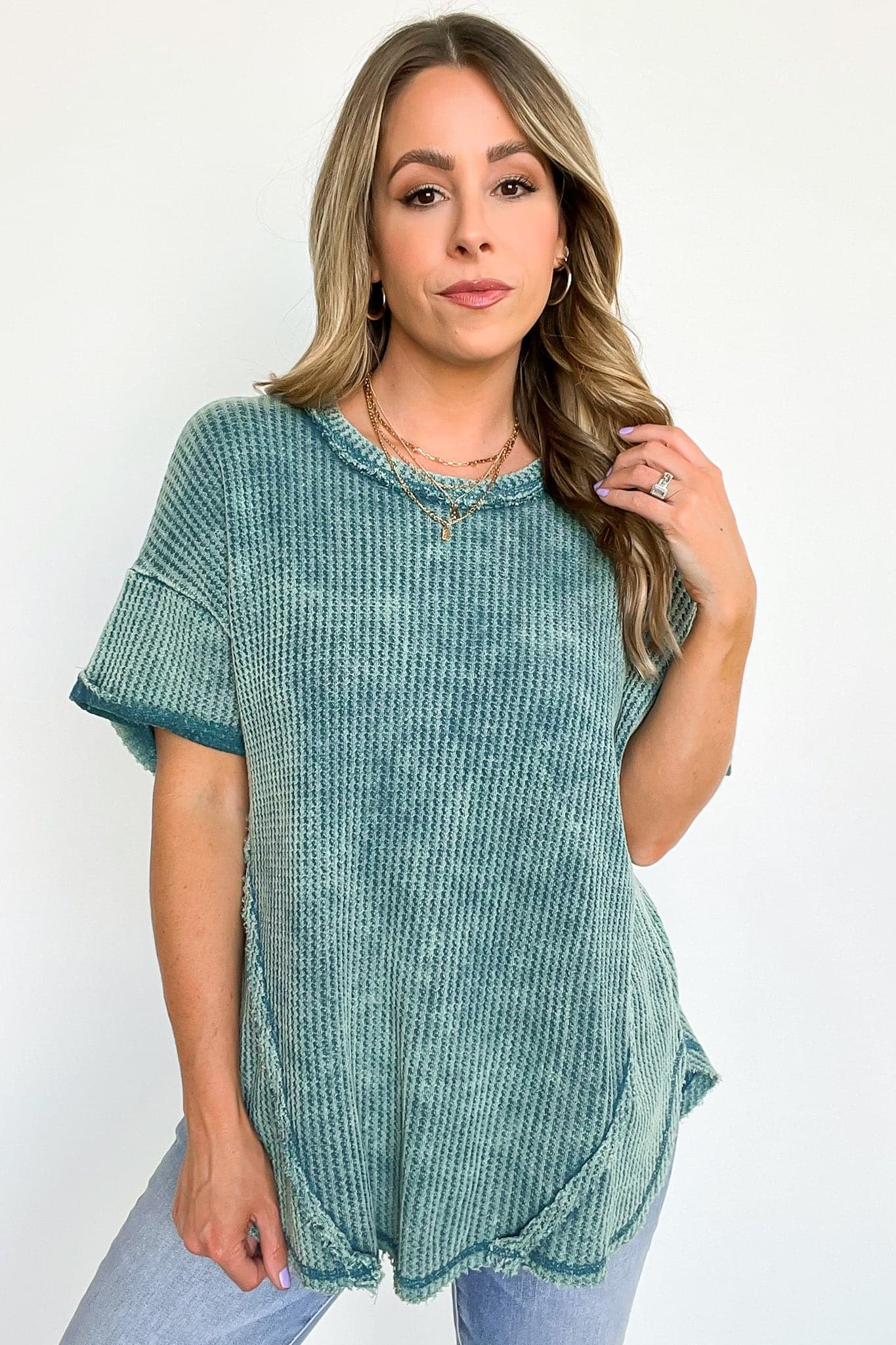  Eudorah Washed Waffle Knit Top - BACK IN STOCK - kitchencabinetmagic