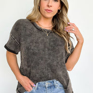  Eudorah Washed Waffle Knit Top - BACK IN STOCK - kitchencabinetmagic