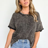  Eudorah Washed Waffle Knit Top - BACK IN STOCK - kitchencabinetmagic