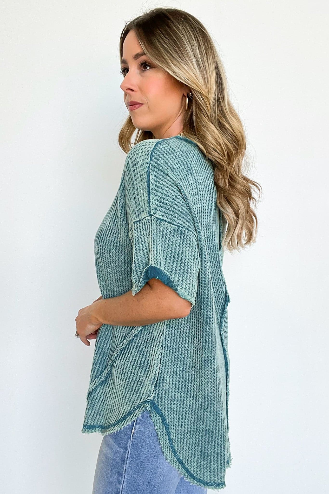  Eudorah Washed Waffle Knit Top - BACK IN STOCK - kitchencabinetmagic