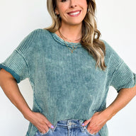  Eudorah Washed Waffle Knit Top - BACK IN STOCK - kitchencabinetmagic