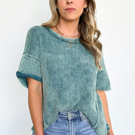  Eudorah Washed Waffle Knit Top - BACK IN STOCK - kitchencabinetmagic