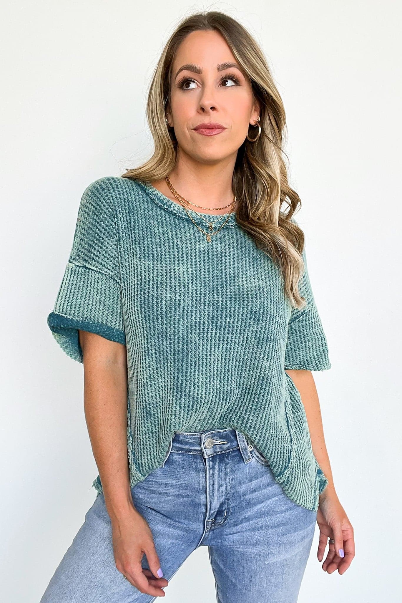  Eudorah Washed Waffle Knit Top - BACK IN STOCK - kitchencabinetmagic