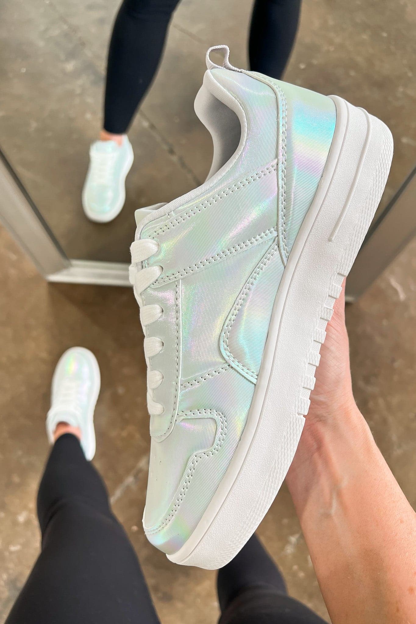 Silver Holographic / 5 Everyday Winner Platform Lace Up Sneakers - BACK IN STOCK - kitchencabinetmagic