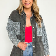  Fierce Flirt Animal Print Contrast Denim Shacket - kitchencabinetmagic