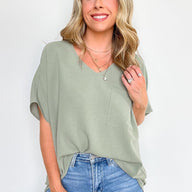 Light Sage / S Gisella V-Neck Dolman Top - kitchencabinetmagic