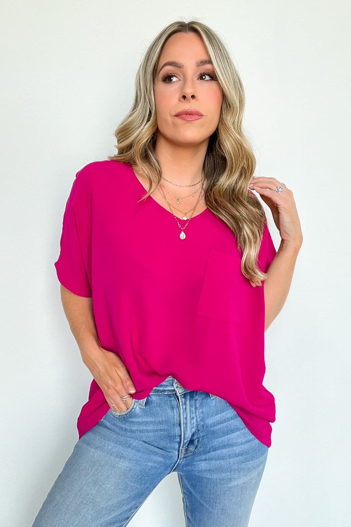 Magenta / S Gisella V-Neck Dolman Top - kitchencabinetmagic