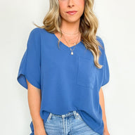 Denim / S Gisella V-Neck Dolman Top - kitchencabinetmagic