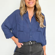 Navy / S Inayah Button Down Tunic Top | PREORDER - kitchencabinetmagic