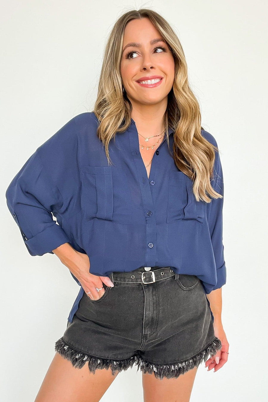 Navy / S Inayah Button Down Tunic Top | PREORDER - kitchencabinetmagic