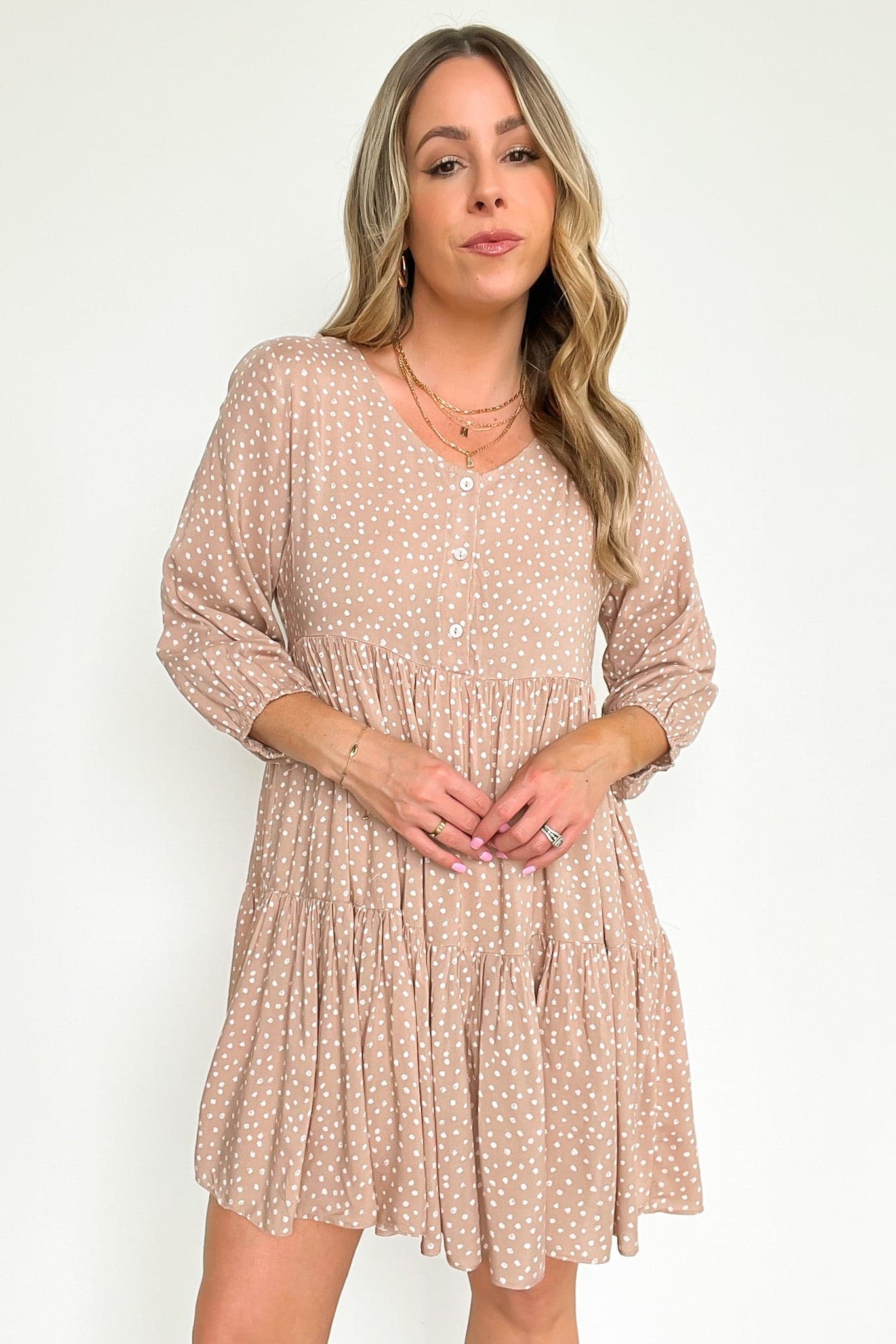  Iriala V-Neck Dot Print Tiered Dress - kitchencabinetmagic