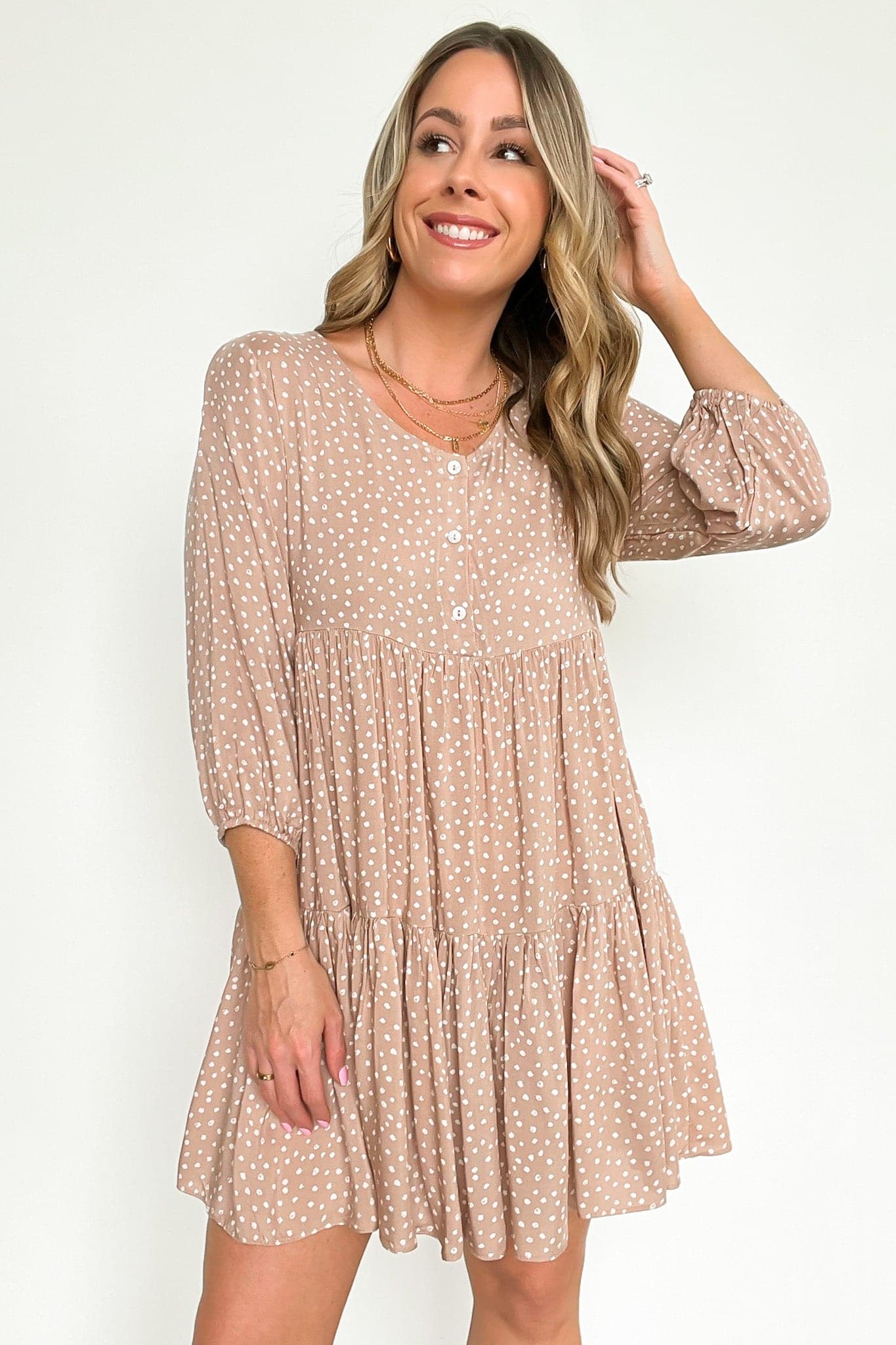  Iriala V-Neck Dot Print Tiered Dress - kitchencabinetmagic