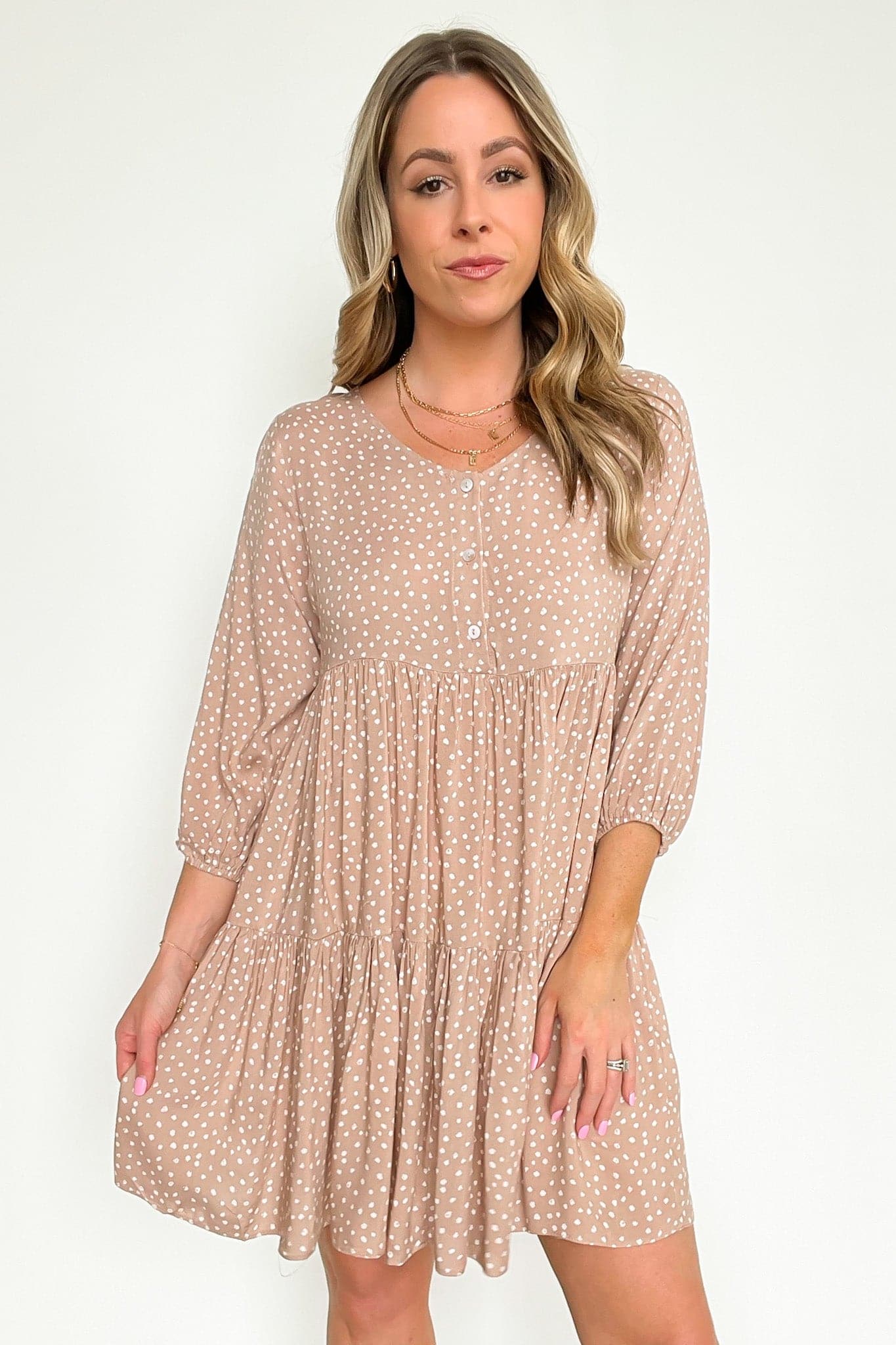  Iriala V-Neck Dot Print Tiered Dress - kitchencabinetmagic