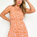 Orange / S Jazlyn Floral Tie Strap Romper - kitchencabinetmagic