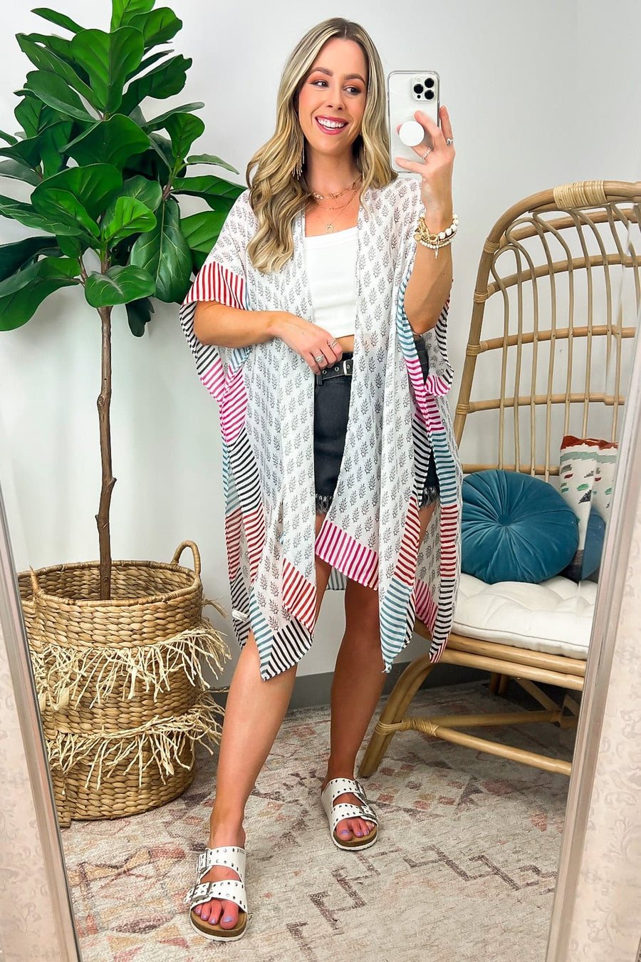  Kasida Boho Leaf Print Flowy Kimono | PREORDER - kitchencabinetmagic