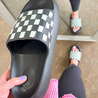 Black / SM Make a Move Checkered Pillow Slide Sandals - kitchencabinetmagic