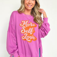 Rose / S More Self Love Oversized Graphic Embroidered Pullover - kitchencabinetmagic