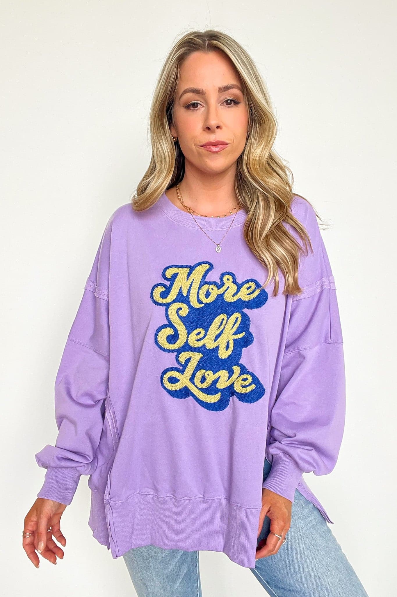 More Self Love Oversized Graphic Embroidered Pullover